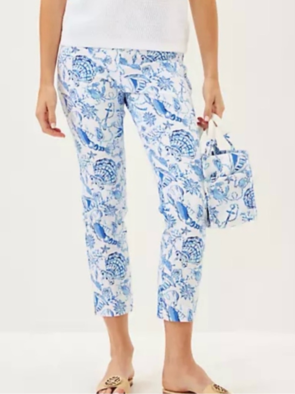 ISO Lilly Pulitzer Nancee Crop High Rise Pant Resort White Barefoot Beachcombers